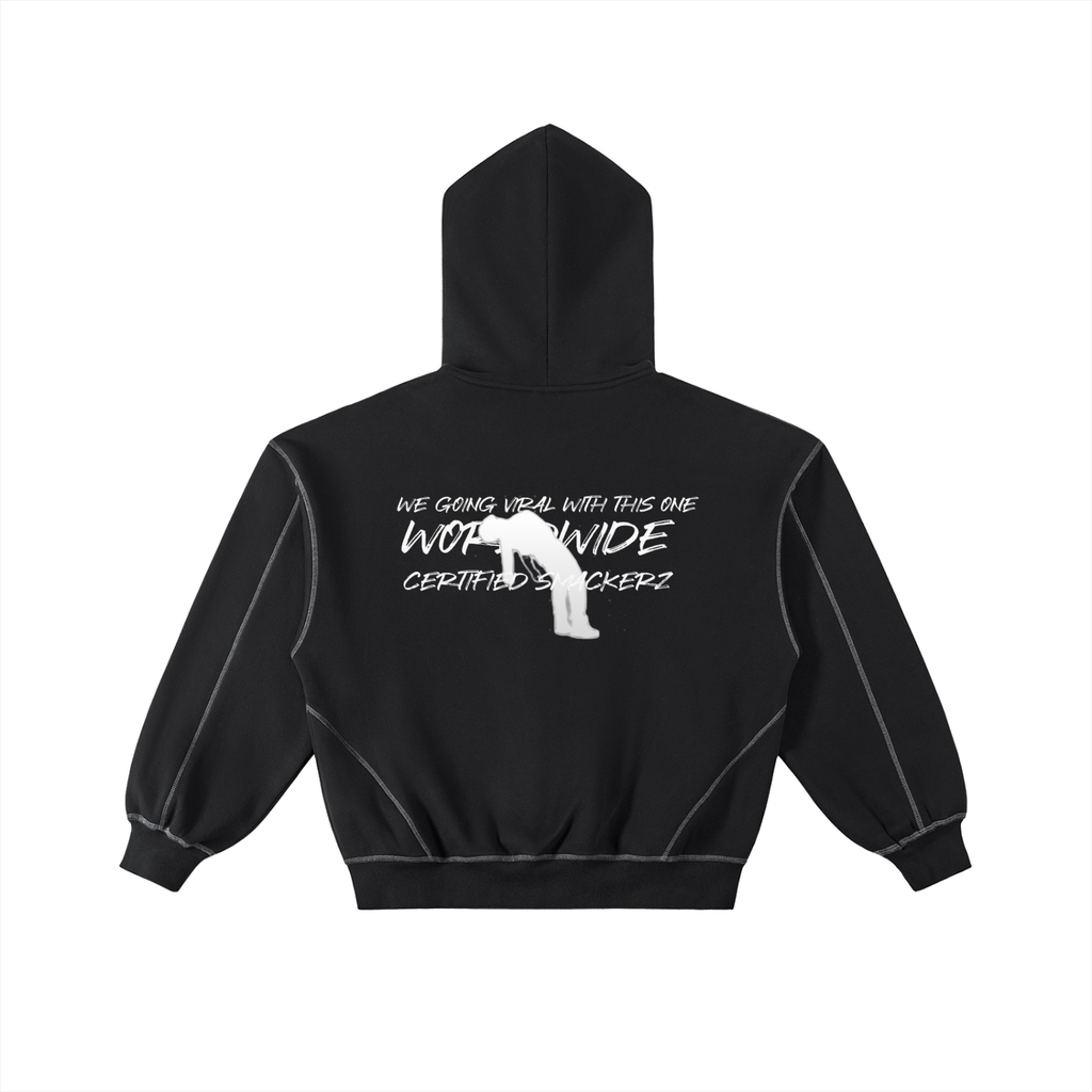 Contrast-Stitched Boxy Fleece Zip Hoodie