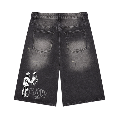 TMW Men’s Vintage Wash Wide Leg Denim Shorts