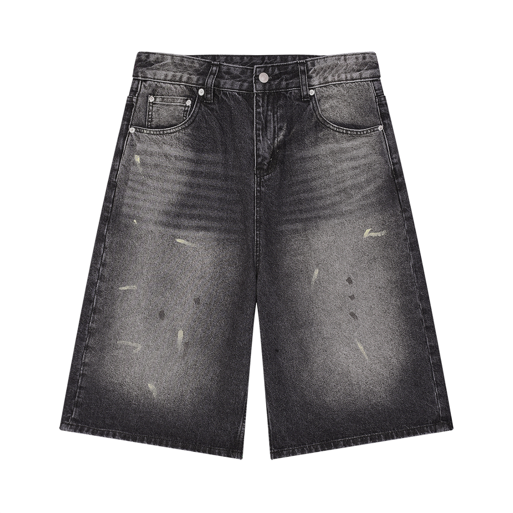 TMW Men’s Vintage Wash Wide Leg Denim Shorts